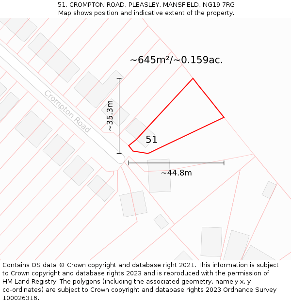 51, CROMPTON ROAD, PLEASLEY, MANSFIELD, NG19 7RG: Plot and title map