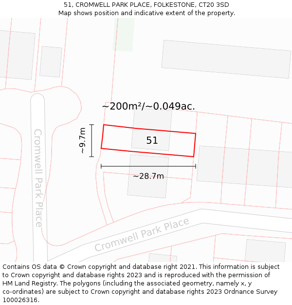 51, CROMWELL PARK PLACE, FOLKESTONE, CT20 3SD: Plot and title map