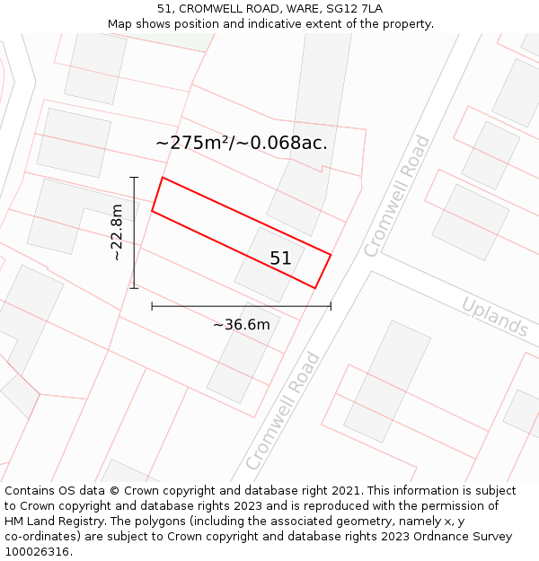 51, CROMWELL ROAD, WARE, SG12 7LA: Plot and title map