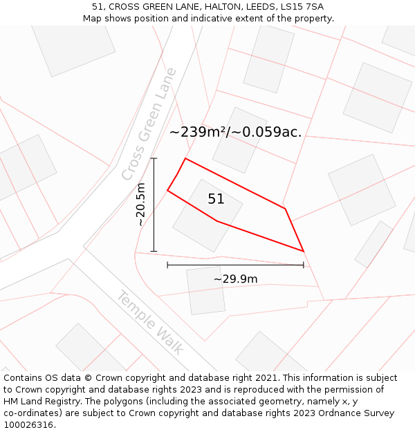 51, CROSS GREEN LANE, HALTON, LEEDS, LS15 7SA: Plot and title map