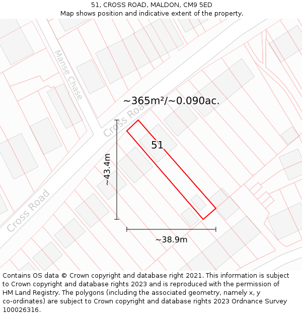 51, CROSS ROAD, MALDON, CM9 5ED: Plot and title map
