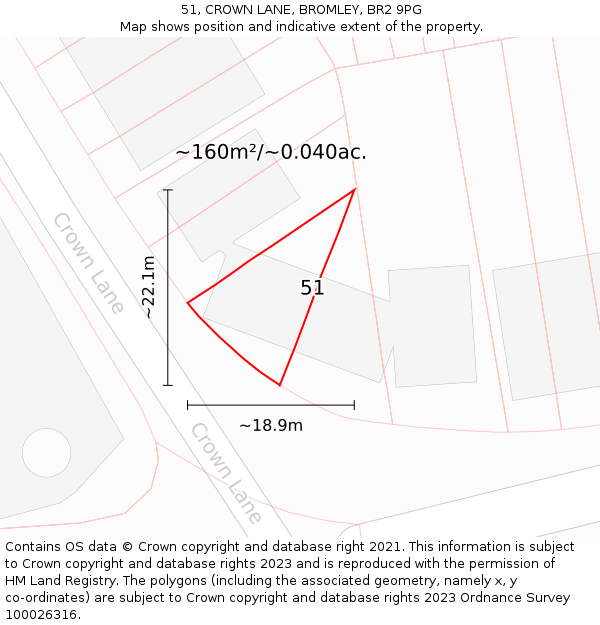 51, CROWN LANE, BROMLEY, BR2 9PG: Plot and title map