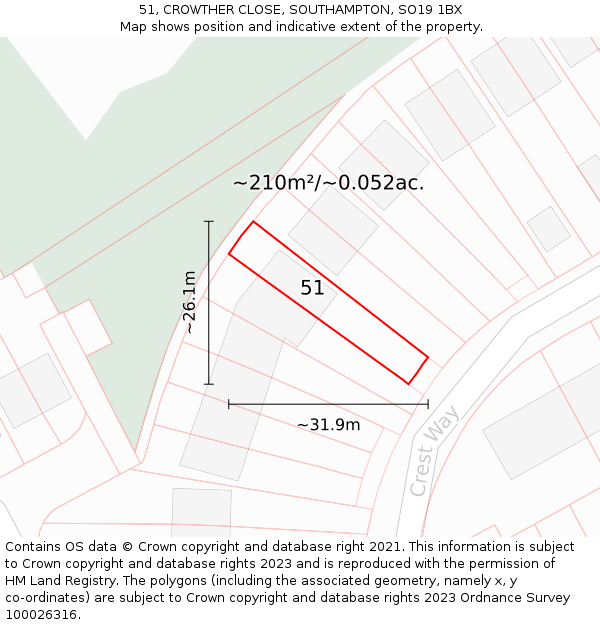 51, CROWTHER CLOSE, SOUTHAMPTON, SO19 1BX: Plot and title map
