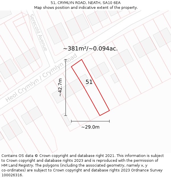 51, CRYMLYN ROAD, NEATH, SA10 6EA: Plot and title map