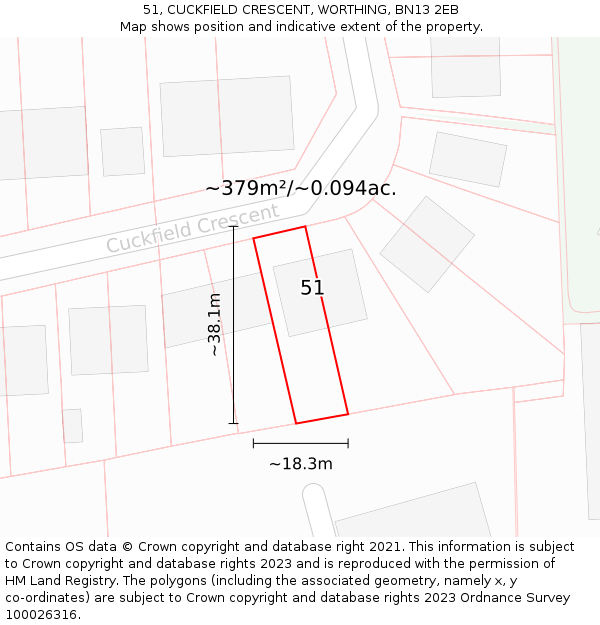 51, CUCKFIELD CRESCENT, WORTHING, BN13 2EB: Plot and title map