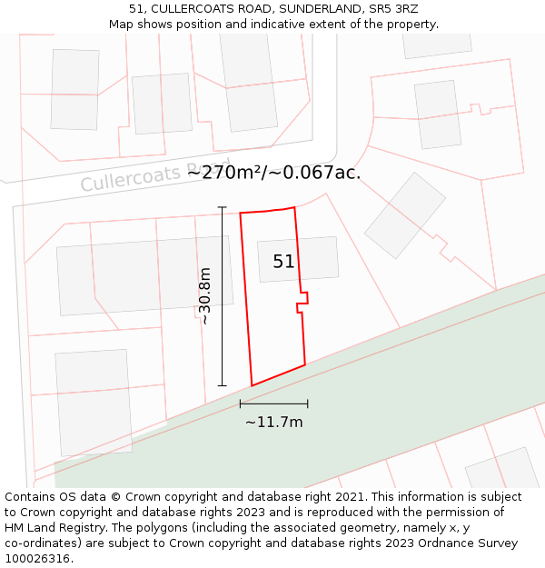 51, CULLERCOATS ROAD, SUNDERLAND, SR5 3RZ: Plot and title map