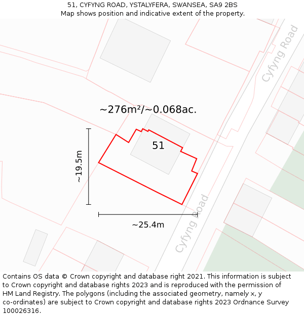 51, CYFYNG ROAD, YSTALYFERA, SWANSEA, SA9 2BS: Plot and title map
