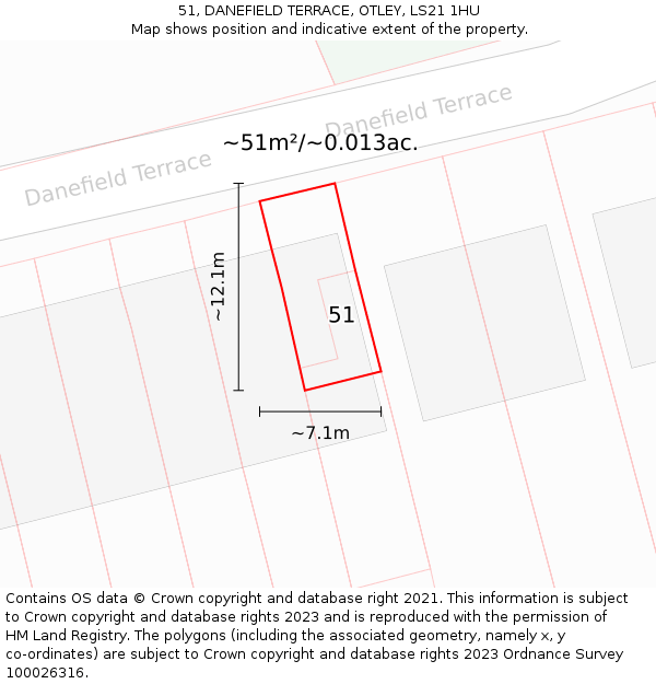 51, DANEFIELD TERRACE, OTLEY, LS21 1HU: Plot and title map