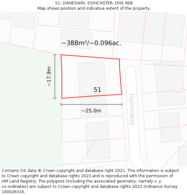 51, DANESWAY, DONCASTER, DN5 9EB: Plot and title map
