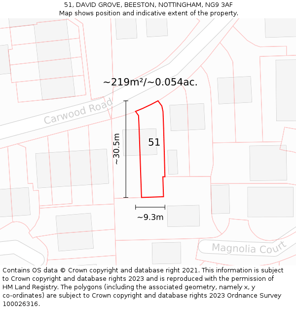 51, DAVID GROVE, BEESTON, NOTTINGHAM, NG9 3AF: Plot and title map