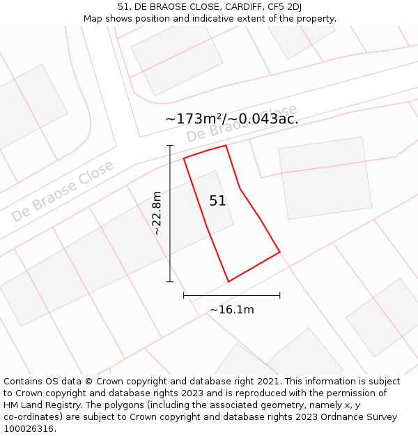 51, DE BRAOSE CLOSE, CARDIFF, CF5 2DJ: Plot and title map