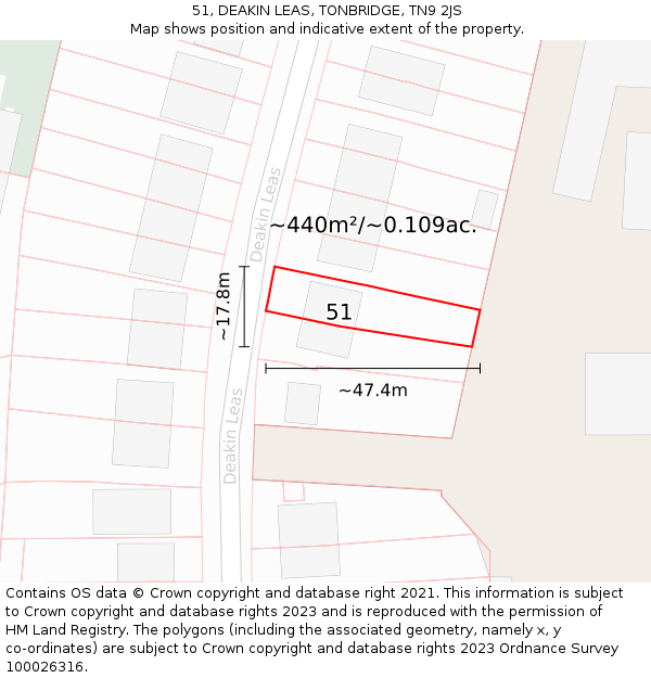 51, DEAKIN LEAS, TONBRIDGE, TN9 2JS: Plot and title map