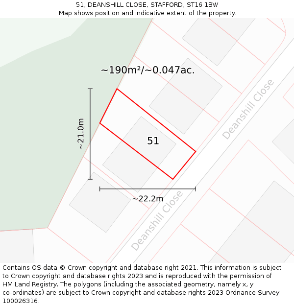 51, DEANSHILL CLOSE, STAFFORD, ST16 1BW: Plot and title map