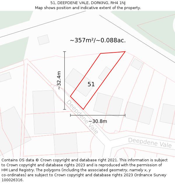 51, DEEPDENE VALE, DORKING, RH4 1NJ: Plot and title map
