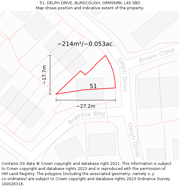 51, DELPH DRIVE, BURSCOUGH, ORMSKIRK, L40 5BD: Plot and title map