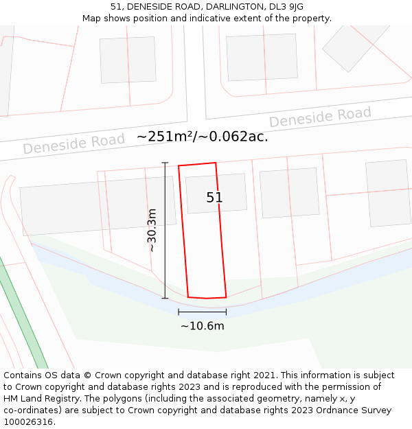 51, DENESIDE ROAD, DARLINGTON, DL3 9JG: Plot and title map