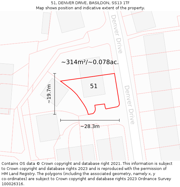 51, DENVER DRIVE, BASILDON, SS13 1TF: Plot and title map