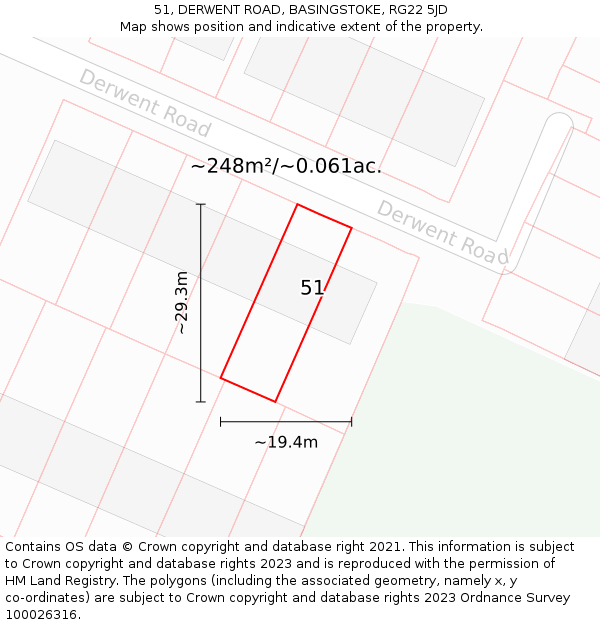 51, DERWENT ROAD, BASINGSTOKE, RG22 5JD: Plot and title map