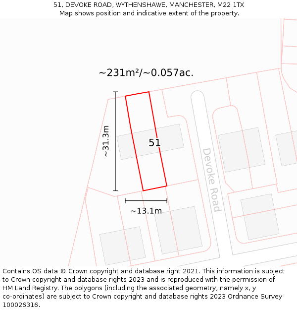 51, DEVOKE ROAD, WYTHENSHAWE, MANCHESTER, M22 1TX: Plot and title map