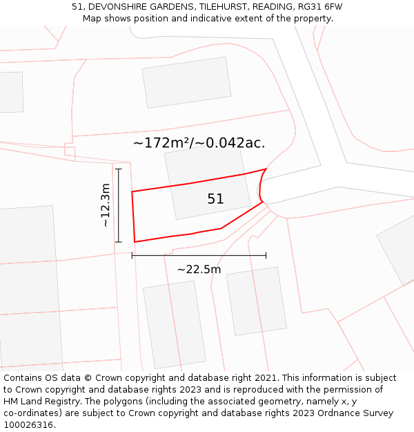 51, DEVONSHIRE GARDENS, TILEHURST, READING, RG31 6FW: Plot and title map