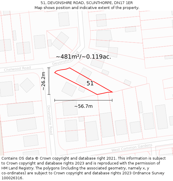 51, DEVONSHIRE ROAD, SCUNTHORPE, DN17 1ER: Plot and title map