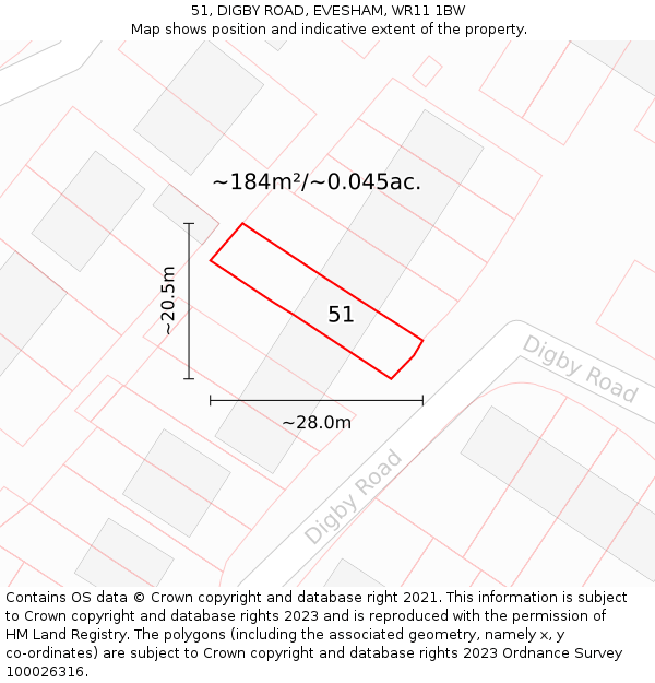 51, DIGBY ROAD, EVESHAM, WR11 1BW: Plot and title map