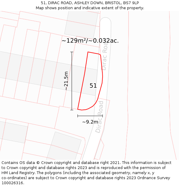 51, DIRAC ROAD, ASHLEY DOWN, BRISTOL, BS7 9LP: Plot and title map