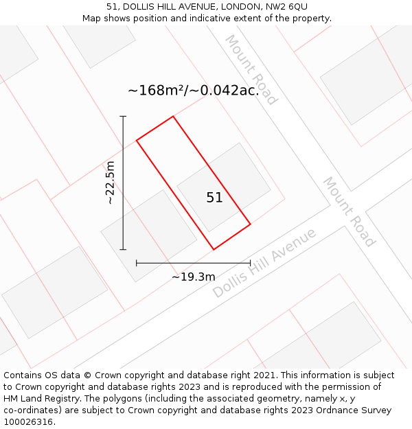 51, DOLLIS HILL AVENUE, LONDON, NW2 6QU: Plot and title map