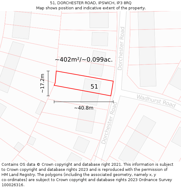 51, DORCHESTER ROAD, IPSWICH, IP3 8RQ: Plot and title map