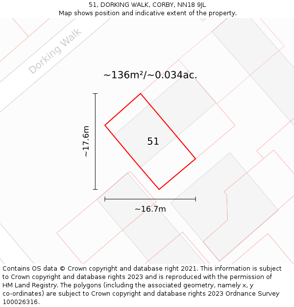 51, DORKING WALK, CORBY, NN18 9JL: Plot and title map