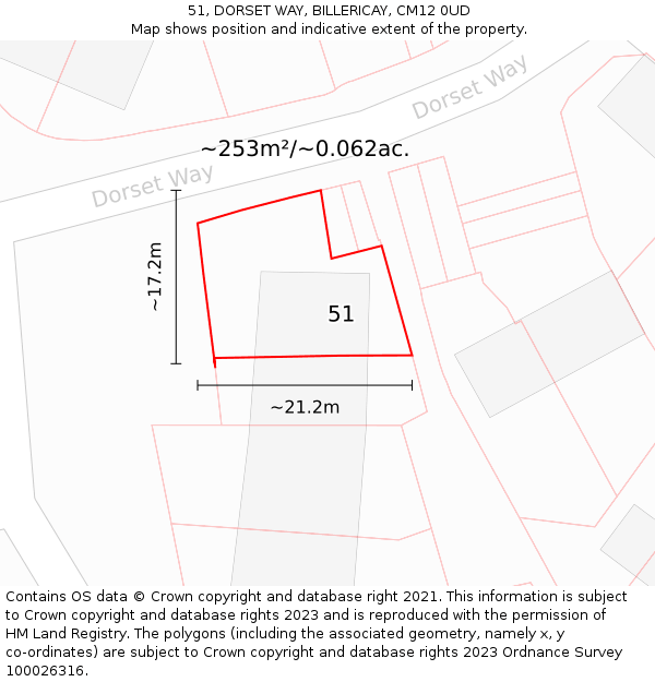 51, DORSET WAY, BILLERICAY, CM12 0UD: Plot and title map