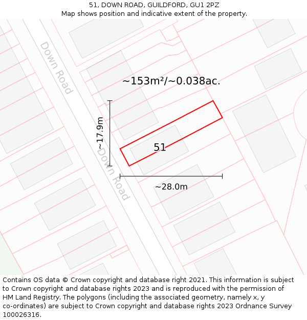 51, DOWN ROAD, GUILDFORD, GU1 2PZ: Plot and title map