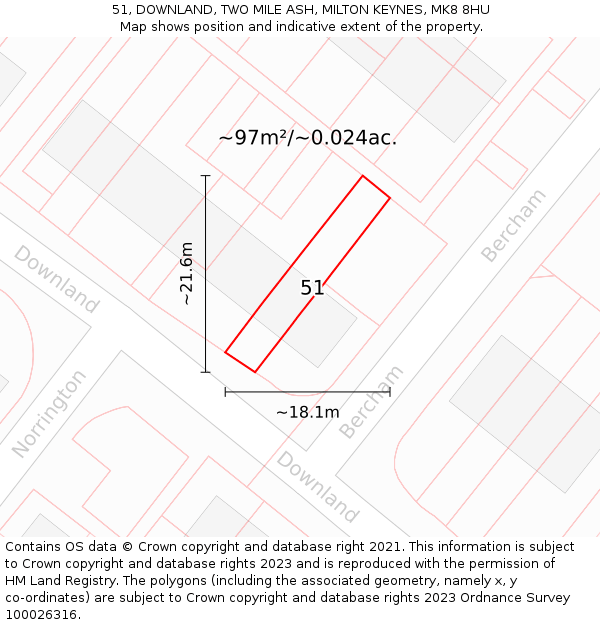 51, DOWNLAND, TWO MILE ASH, MILTON KEYNES, MK8 8HU: Plot and title map