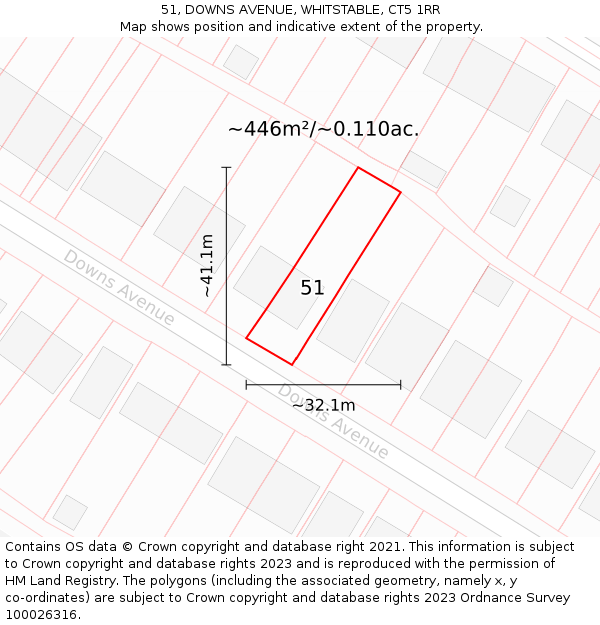 51, DOWNS AVENUE, WHITSTABLE, CT5 1RR: Plot and title map