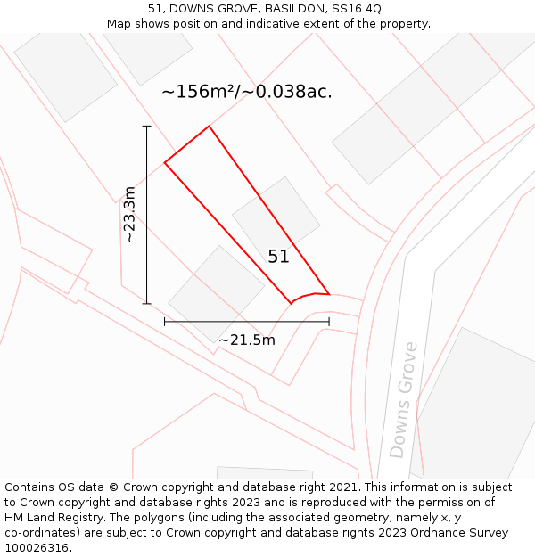 51, DOWNS GROVE, BASILDON, SS16 4QL: Plot and title map