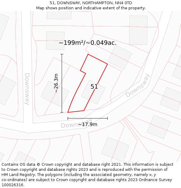 51, DOWNSWAY, NORTHAMPTON, NN4 0TD: Plot and title map