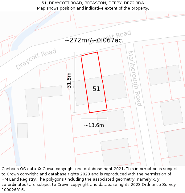 51, DRAYCOTT ROAD, BREASTON, DERBY, DE72 3DA: Plot and title map