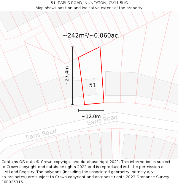 51, EARLS ROAD, NUNEATON, CV11 5HS: Plot and title map