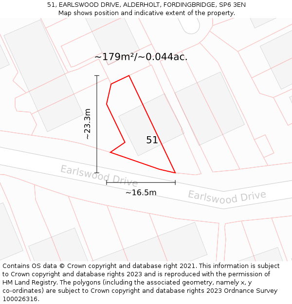 51, EARLSWOOD DRIVE, ALDERHOLT, FORDINGBRIDGE, SP6 3EN: Plot and title map