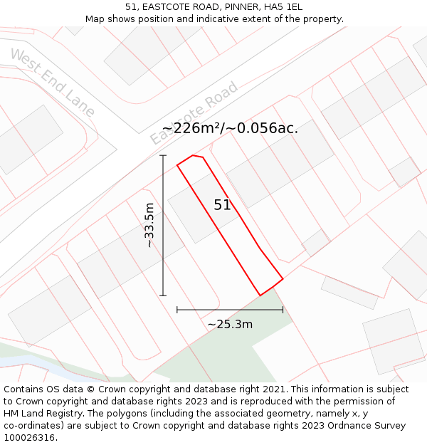 51, EASTCOTE ROAD, PINNER, HA5 1EL: Plot and title map