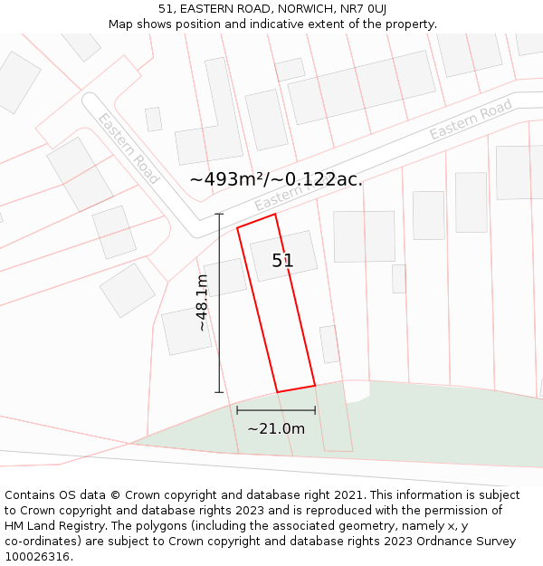 51, EASTERN ROAD, NORWICH, NR7 0UJ: Plot and title map