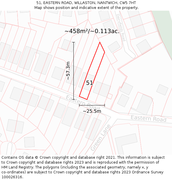 51, EASTERN ROAD, WILLASTON, NANTWICH, CW5 7HT: Plot and title map