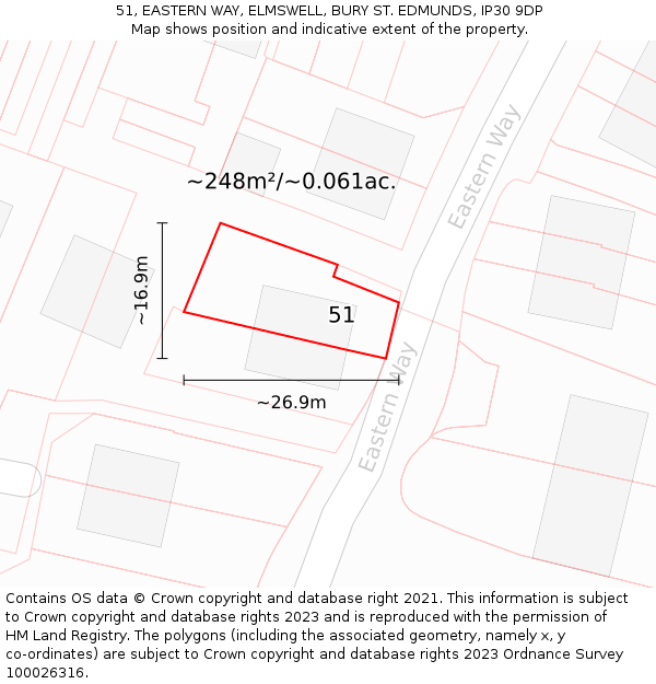 51, EASTERN WAY, ELMSWELL, BURY ST. EDMUNDS, IP30 9DP: Plot and title map
