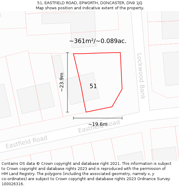 51, EASTFIELD ROAD, EPWORTH, DONCASTER, DN9 1JQ: Plot and title map