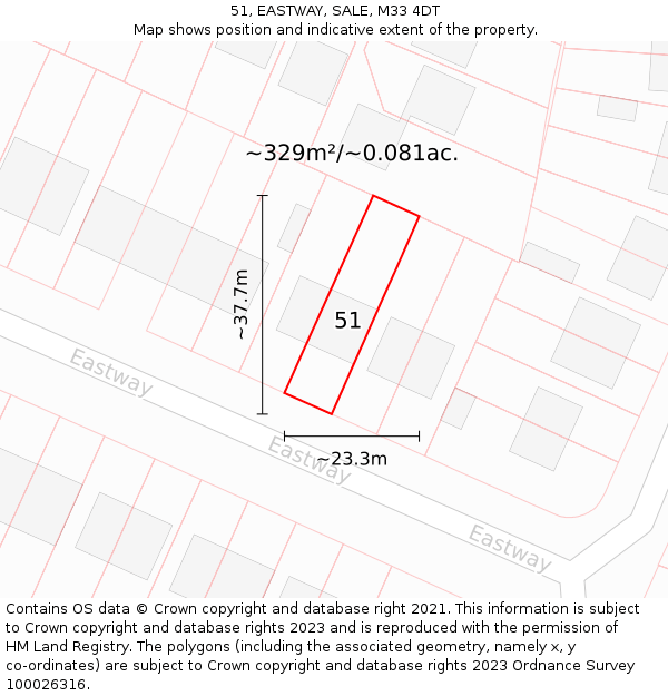 51, EASTWAY, SALE, M33 4DT: Plot and title map