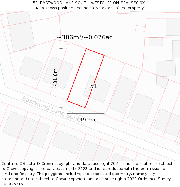51, EASTWOOD LANE SOUTH, WESTCLIFF-ON-SEA, SS0 9XH: Plot and title map