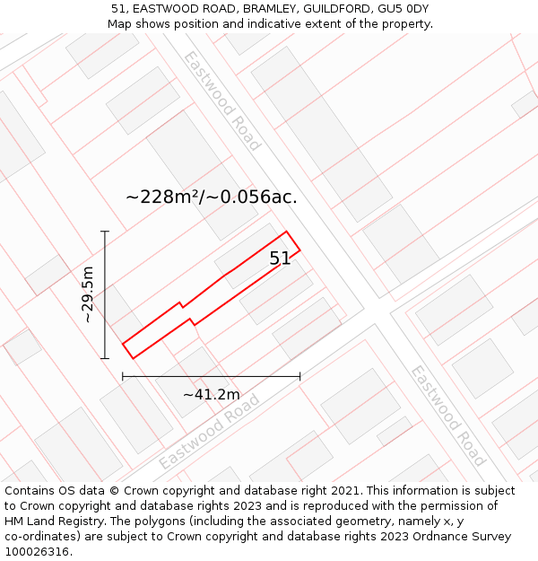 51, EASTWOOD ROAD, BRAMLEY, GUILDFORD, GU5 0DY: Plot and title map