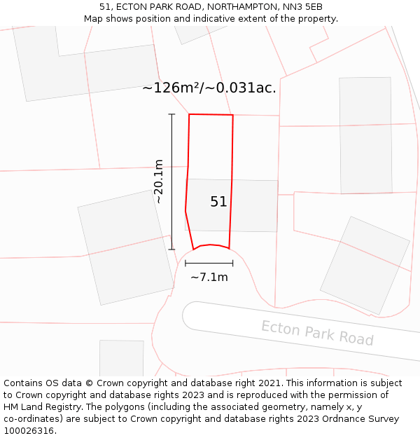 51, ECTON PARK ROAD, NORTHAMPTON, NN3 5EB: Plot and title map