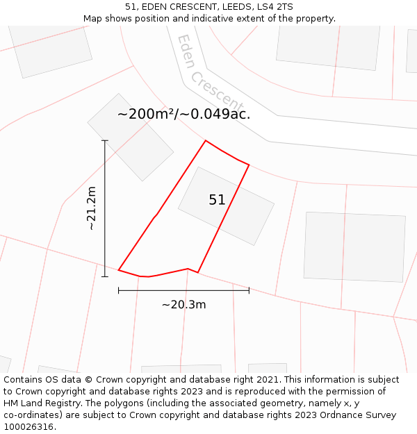 51, EDEN CRESCENT, LEEDS, LS4 2TS: Plot and title map