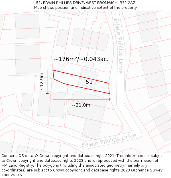 51, EDWIN PHILLIPS DRIVE, WEST BROMWICH, B71 2AZ: Plot and title map